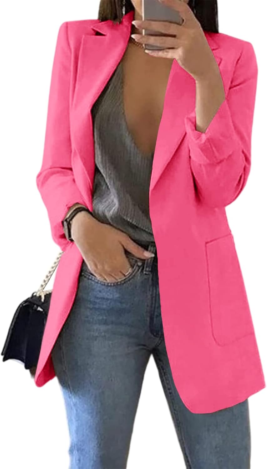Cnkwei Womens Casual Blazers Open Front Long Sleeve Jacket