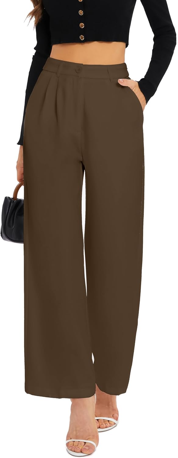 Wide Leg Pants for Women with High Elastic Waist for Work