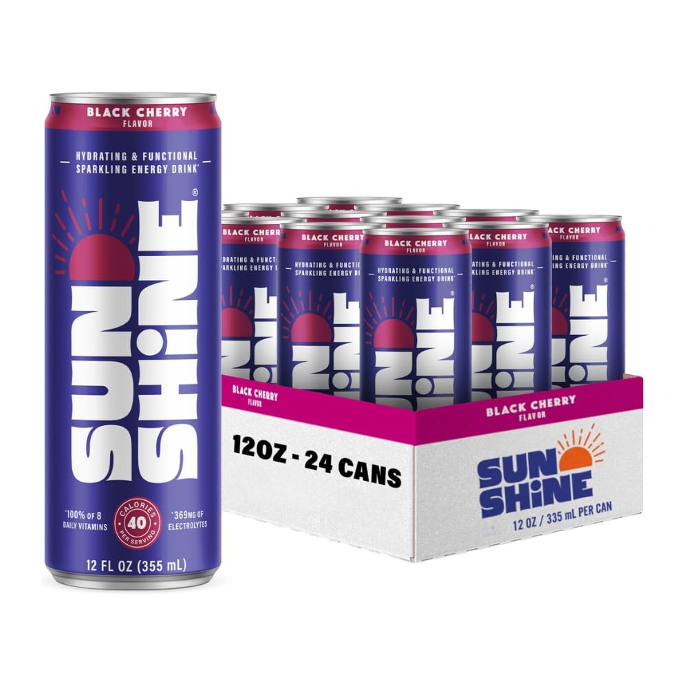 Sunshine Sparkling Energy Drink: Black Cherry Flavor with Vitamins