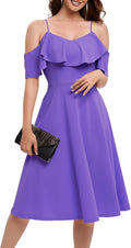 Off The Shoulder Cocktail Dress Midi A-line - Elegant Lavender