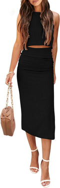 PRETTYGARDEN Women's 2 Piece Summer Skirt Set - Flattering Crewneck