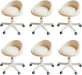 Beige Rolling Stool Set of 6 Ergonomic Swivel Seats - Adjustable