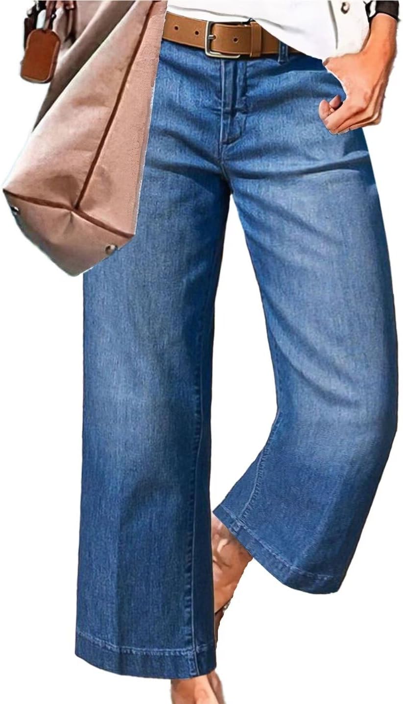 Flamingals Straight Wide Leg Jeans for Women with Pockets