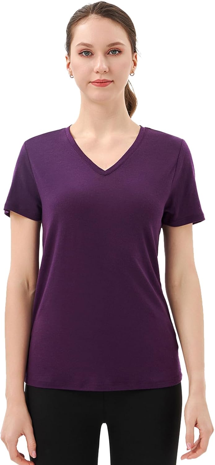 Merino Wool V Neck T-Shirt for Women - Odor Resistant Base Layer