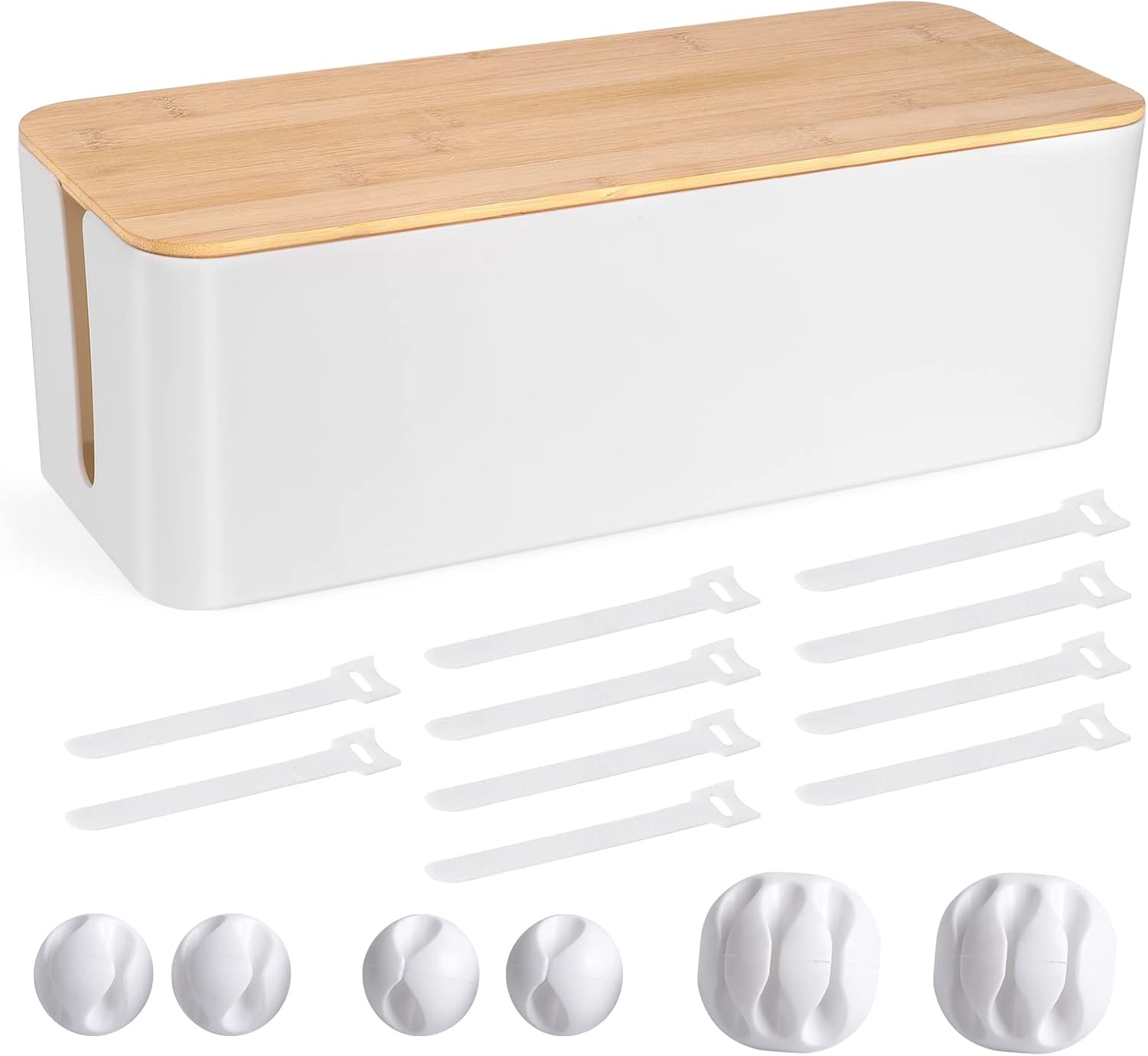Wooden Style Cable Management Box | Hide Wires & Strips | ABS | 16 | White - TuweChen