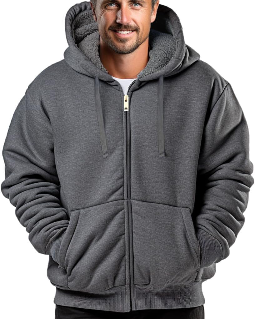 Winter Hoodies for Men - Sherpa Fleece Lined Zip Up Sweatshirt