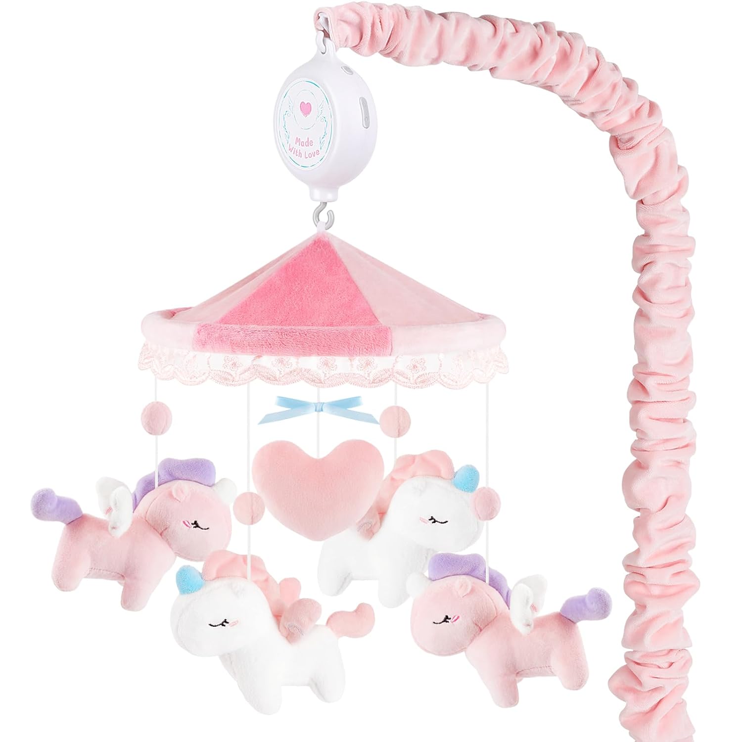 Unicorn Musical Crib Mobile for Girls with 12 Lullabies
