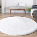 Latepis White Round Faux Rabbit Fur Rug 6ft - Washable Fluffy Accent