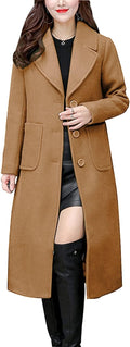 chouyatou Women's Mid-Long Wool Blend Coat - Classic Notch Lapel