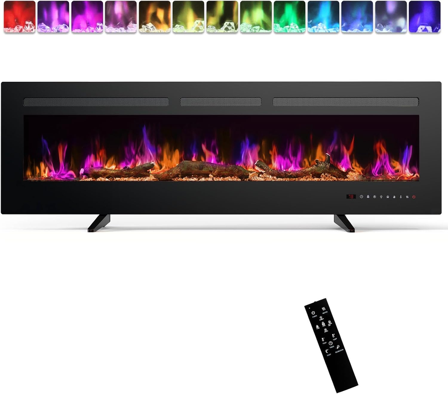 60in Freestanding Electric Fireplace with Adjustable Flame Colors