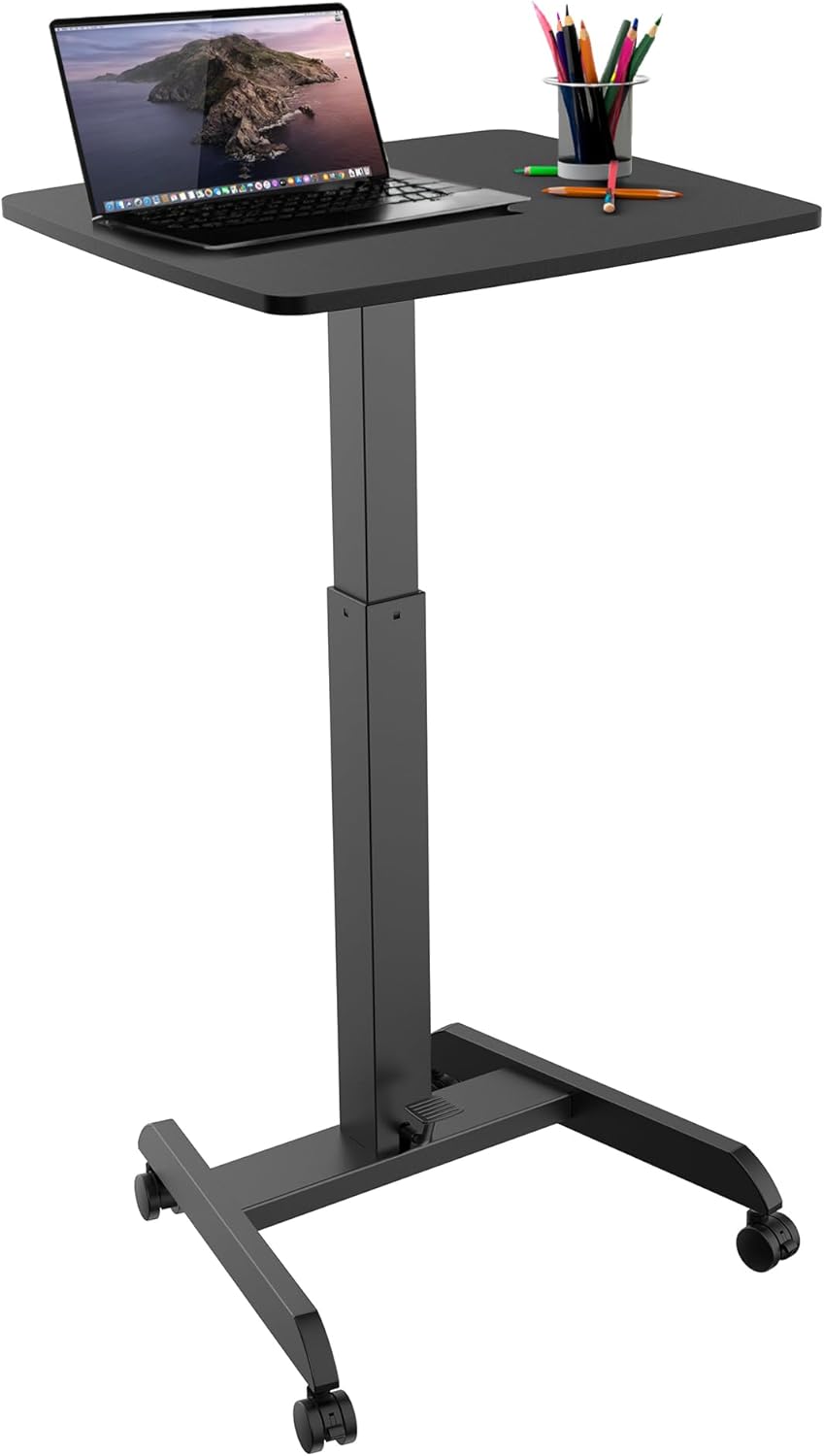 Adjustable Height Rolling Laptop Desk - Mobile Workstation Cart