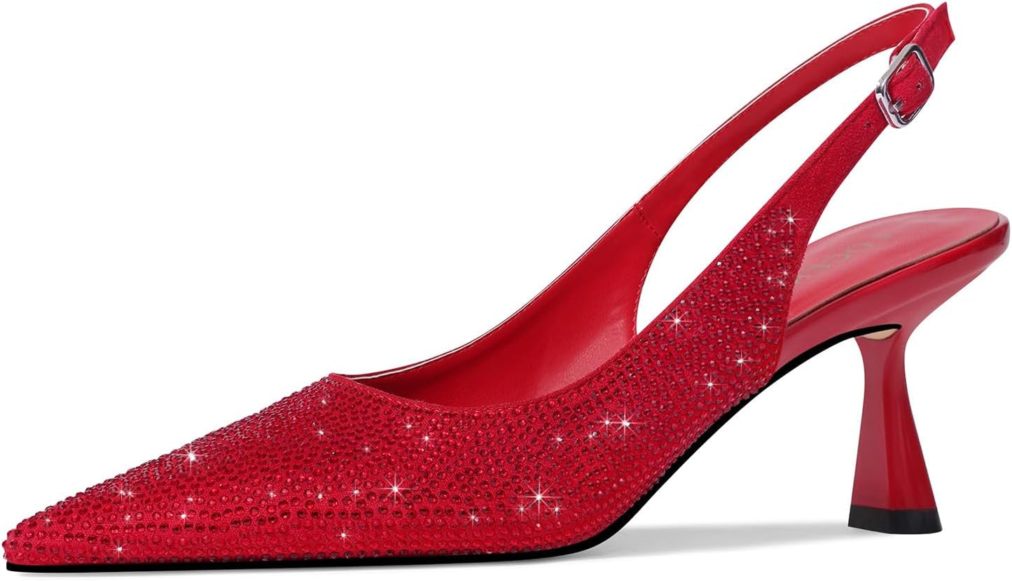LOCERICH Women's Kitten Heels Slingback Low Heel Dress Shoes