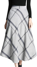 Tanming Women's Wool Plaid A-Line Pleated Long Skirt - High Elastic
