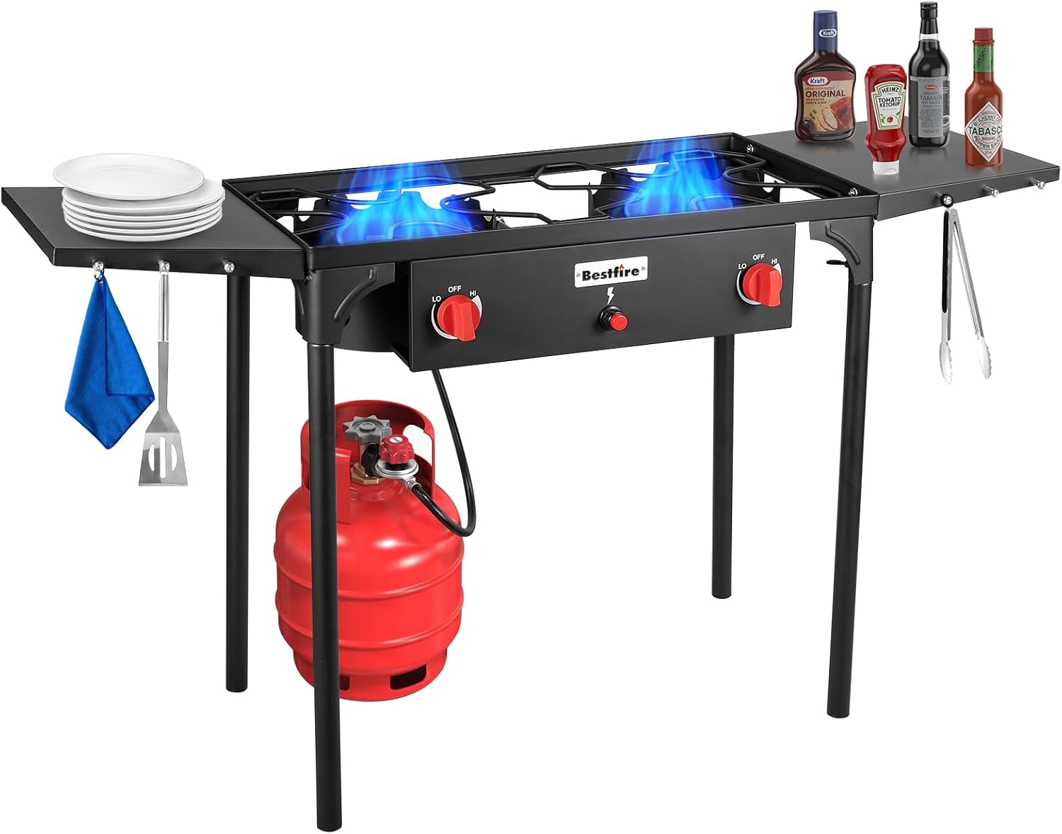Bestfire 2 Burner Camping Stove with Auto Ignition & Side Shelves