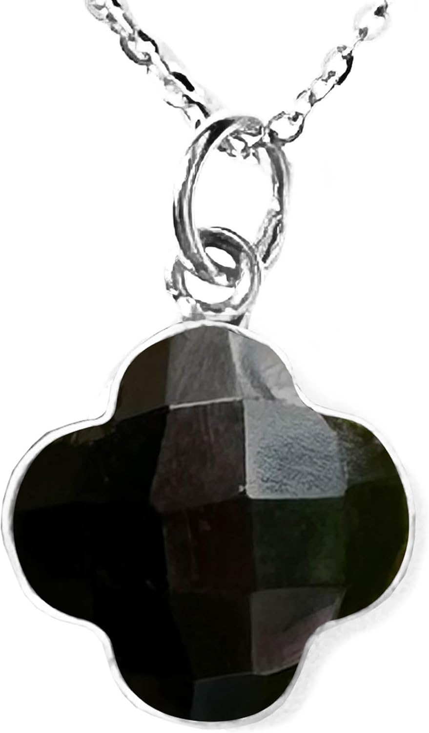 Genuine Gemstone Necklace with Carved Four Leaf Clover Design