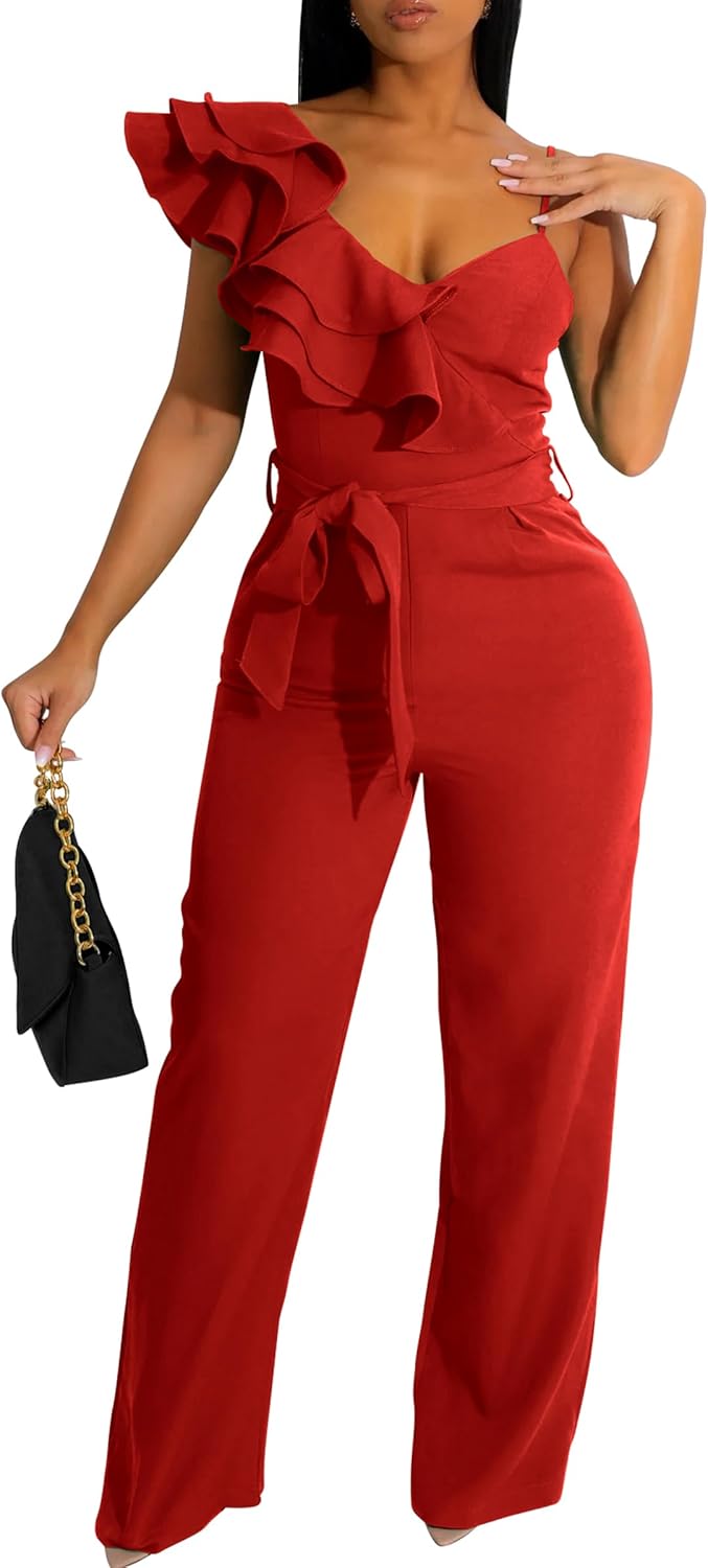 Stylish Womens Casual Jumpsuits with Ruffle Backless Design