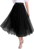 Womens Tulle Midi Skirt High Waist Elastic Pleated Flowy - Elegant