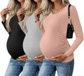 Ekouaer Womens Maternity V-Neck Long Sleeve 3-Pack - Comfortable Fit