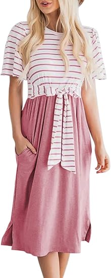 MEROKEETY Women's Summer Striped Ruffle Sleeves Midi Dress Review