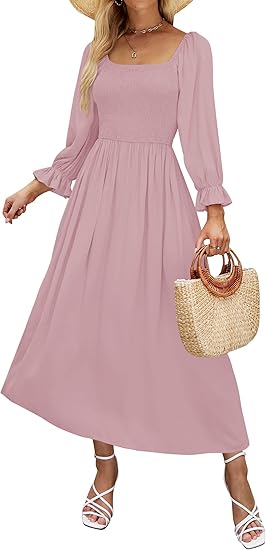 ZESICA Women's Casual Square Neck Midi Dress for Every Occasion