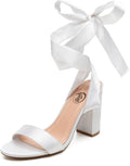 White Lace Up Chunky Heels for Women - 3in Strappy Tie Up Heels