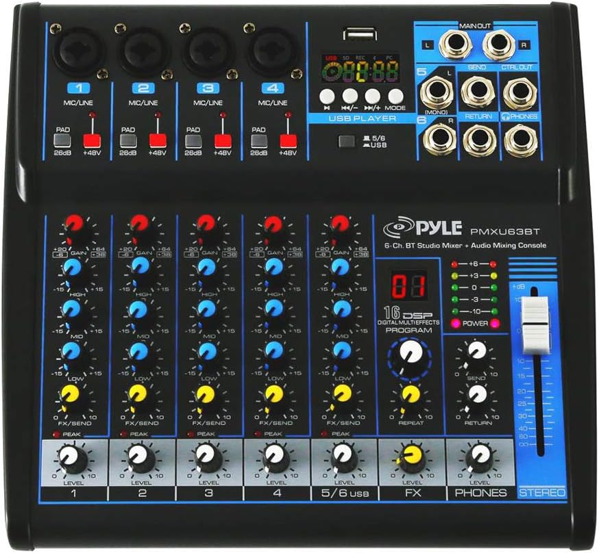 Pyle 6-Channel Professional Audio Mixer with Bluetooth & USB