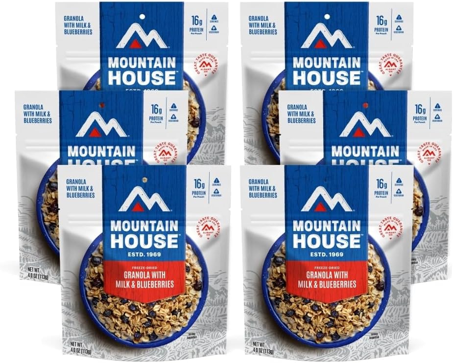 Mountain House Granola with Milk & Blueberries for Camping