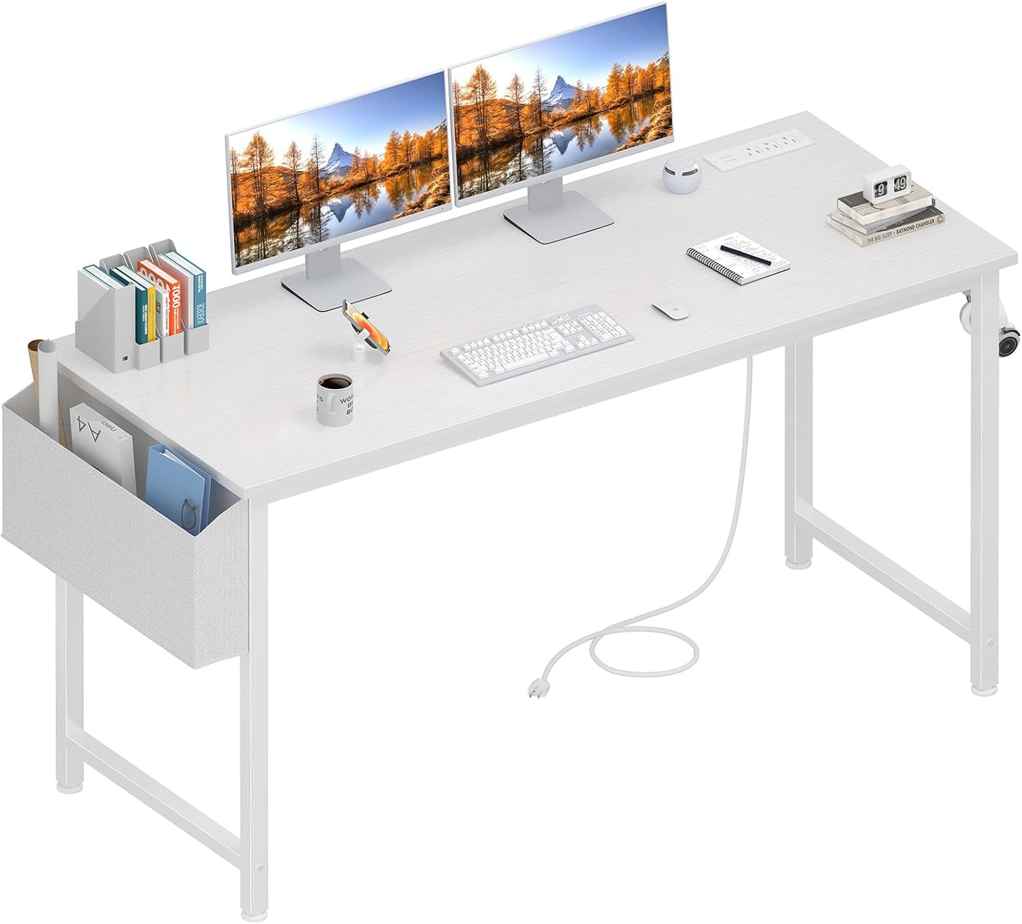 Lufeiya 55 White Computer Desk with Power Outlet