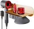 FLE Hair Dryer Holder Wall Mounted with Shelf - Sleek Gold Organizer