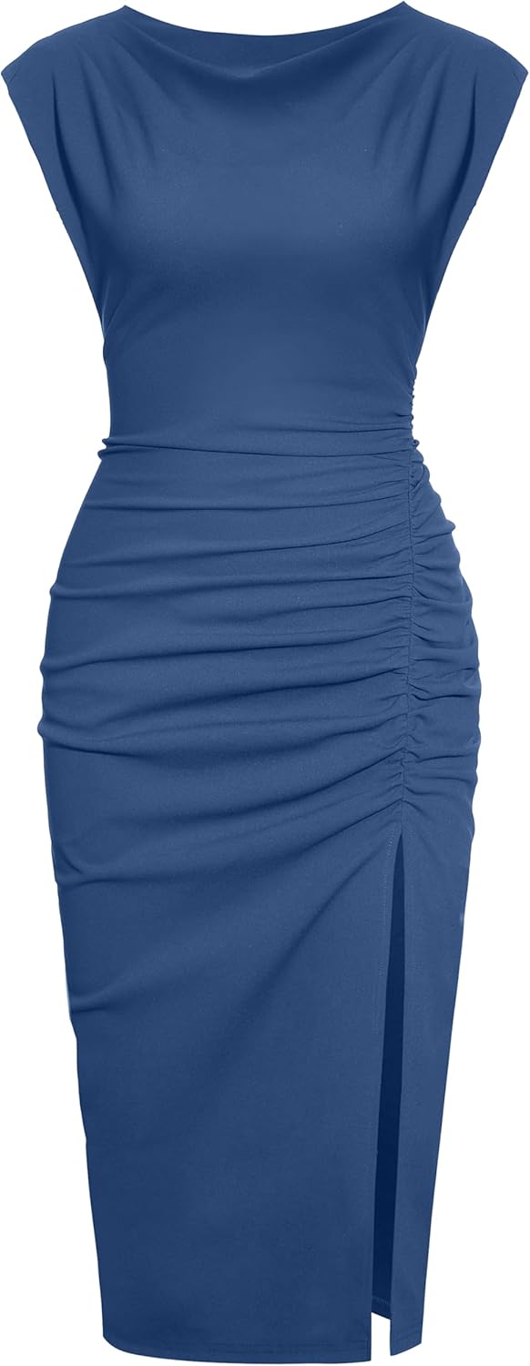 IHOT 2025 Women's Mock Neck Ruched Bodycon Midi Dress Review