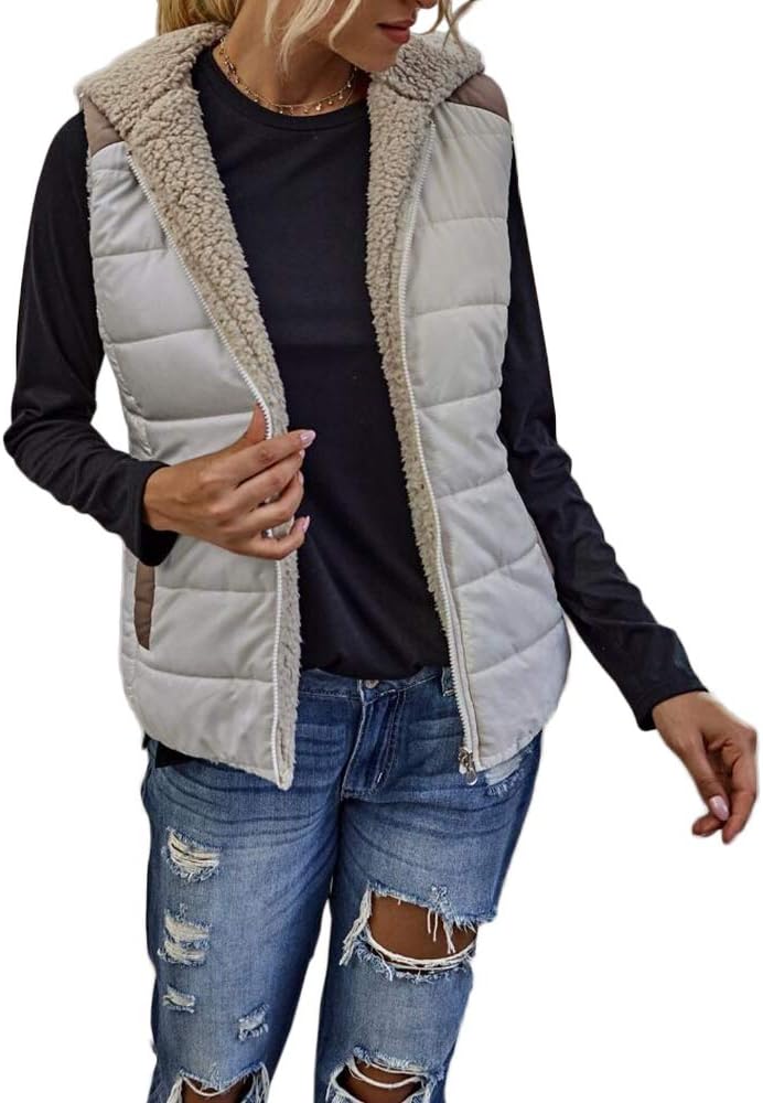 Womens Sherpa Fleece Full Zip Reversible Vest for Cozy Style