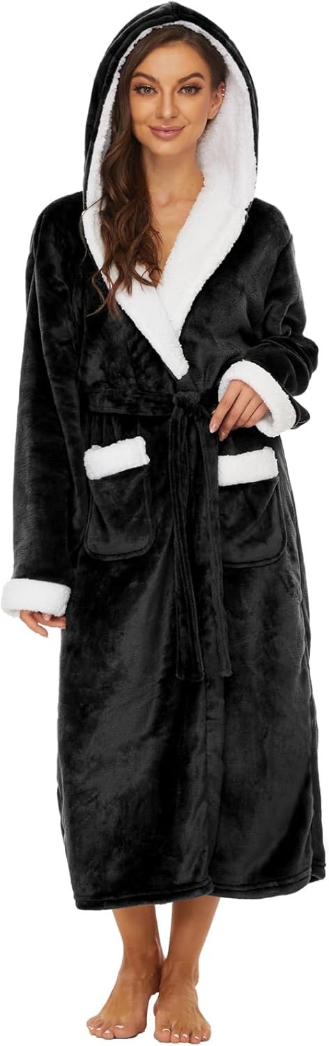 Iniber Plush Robes for Women - Cozy Long Fleece Bathrobe