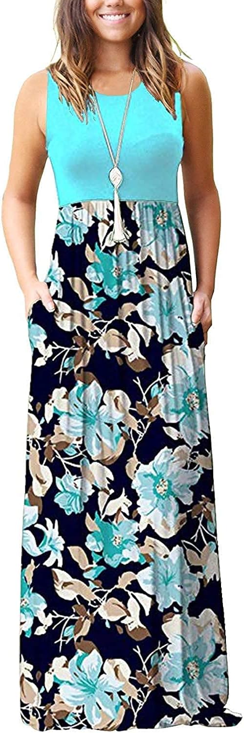 AUSELILY Women's Summer Sleeveless Maxi Dress with Pockets