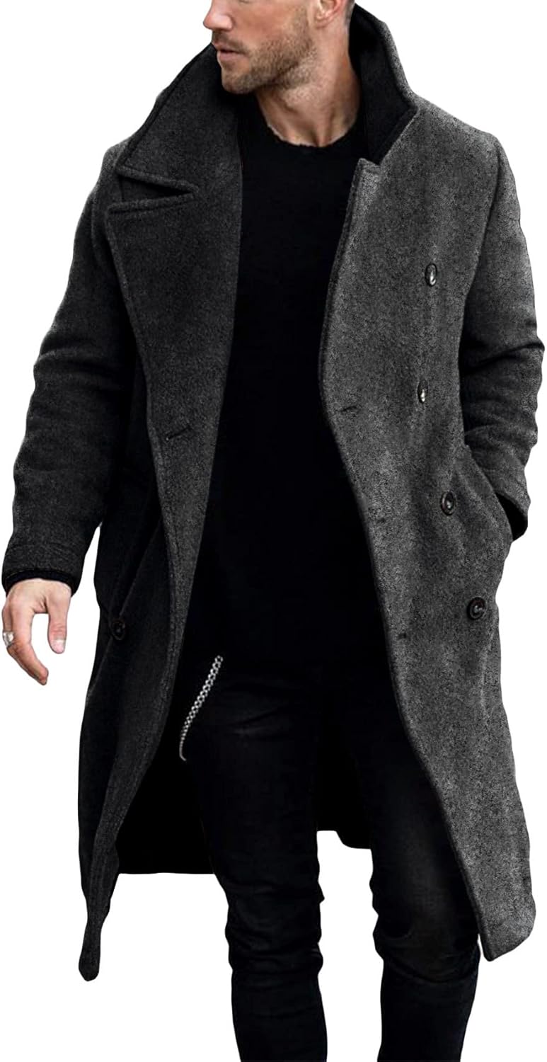 Makkrom Mens Double Breasted Trench Coat for Business Wear