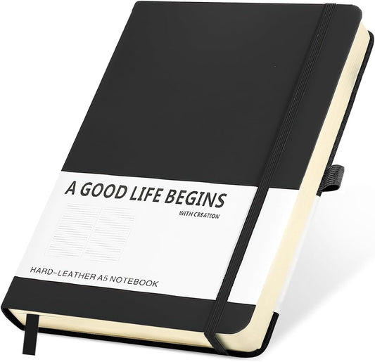 SAYEEC Classic Hardcover Writing Journal, 200 Pages, Pen Loop, Inner Pocket, Black