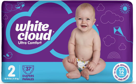 White Cloud Ultra Comfort Diapers - Size 2, 12-18lbs - 148 Diapers