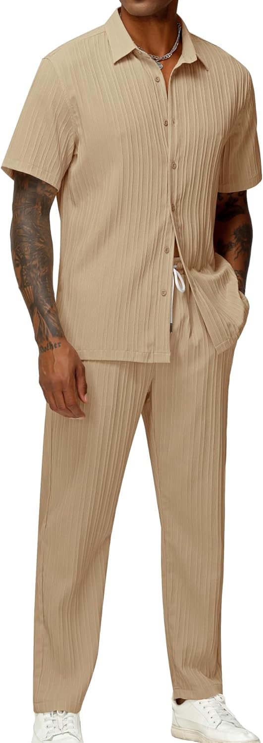 LecGee Men's Vertical Striped Textured Outfits for Summer Fun