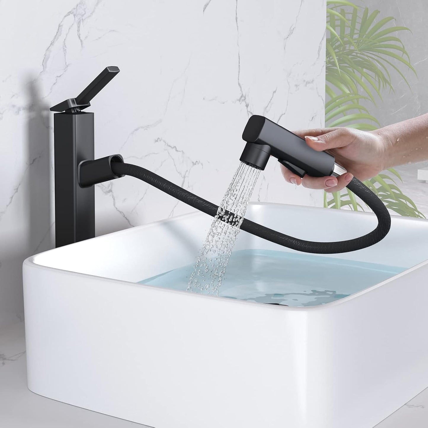 MIAOHUI Vessel Sink Faucet with Pull Out Sprayer for Modern Baths