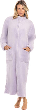 Long Zip Up Robe for Women - Lavender Plush Fleece Zipper Robe