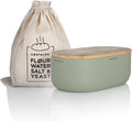 Bread Box Metal Bin with Bamboo Lid and Linen Bag - Sage Green