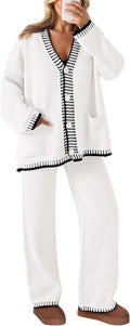 Lounge Sets for Women 2 Piece Knit Cardigan and Pants - Cozy Fall S=US