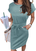 MEROKEETY Women's Summer Striped Short Sleeve T Shirt Dress - Tie Size
