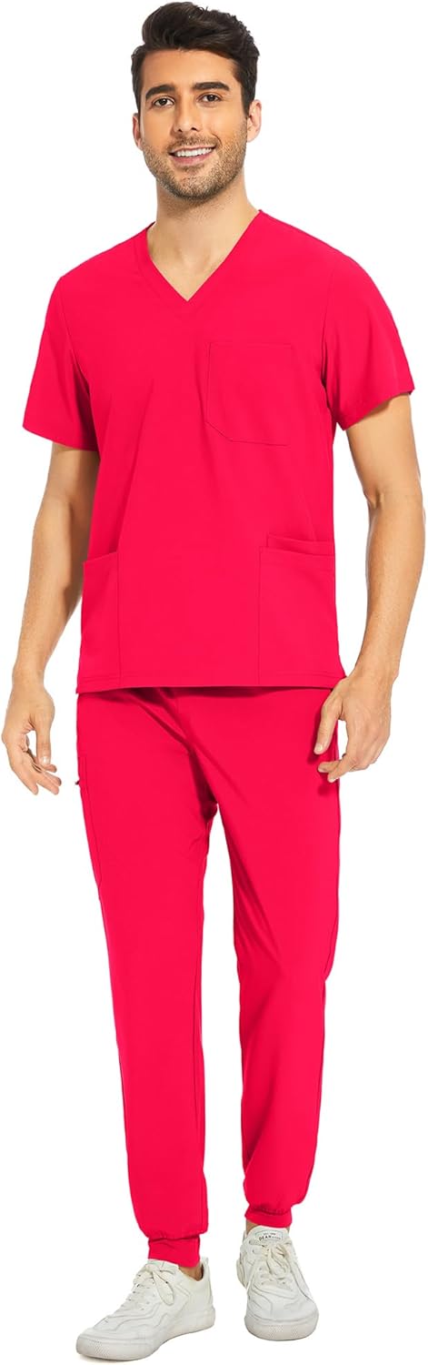 COZYFIT Men Scrubs Set with 8 Pockets and Yoga Waistband
