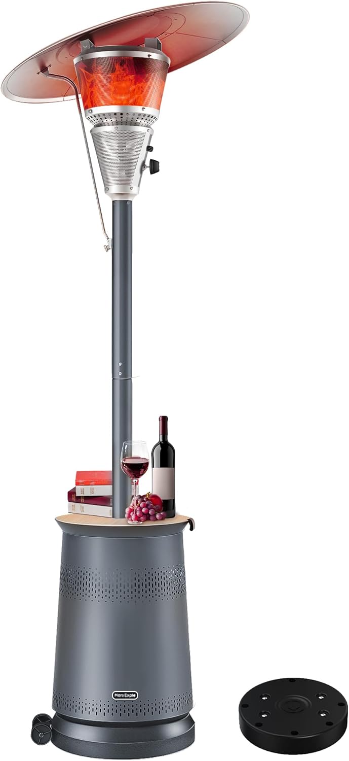Adjustable Focus Patio Heater | 50K BTU | Table Design | Stainless Steel | Propane | Light Grey