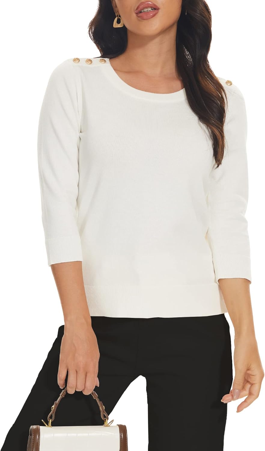 Spicy Sandia Women's 3/4 Sleeve Crew Neck Pullover Sweater