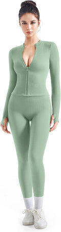 SUUKSESS Seamless Ribbed Workout Outfit for Women - 2 Pieces