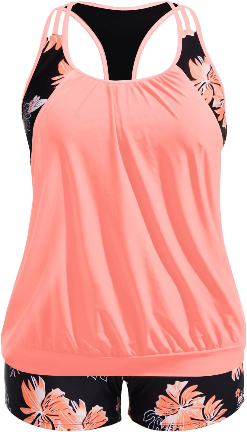 Holipick Plus Size Tankini Swimsuit with Tummy Control Shorts
