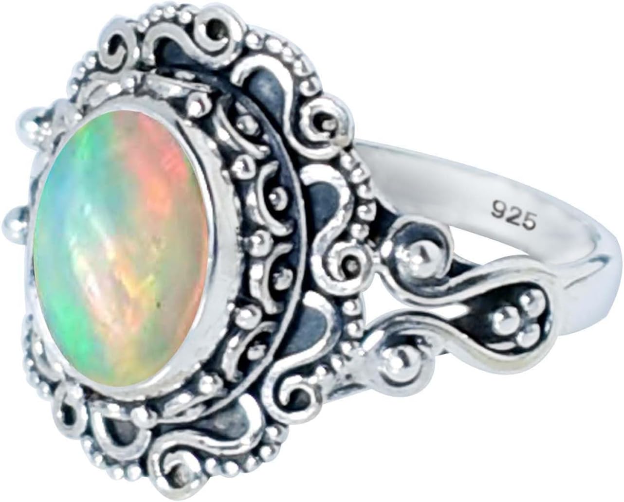 925 Sterling Silver Statement Ring with Ethiopian Opal Gemstone
