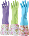 KINGFINGER 3 Pairs Reuseable Rubber Cleaning Gloves - Durable, Flocked