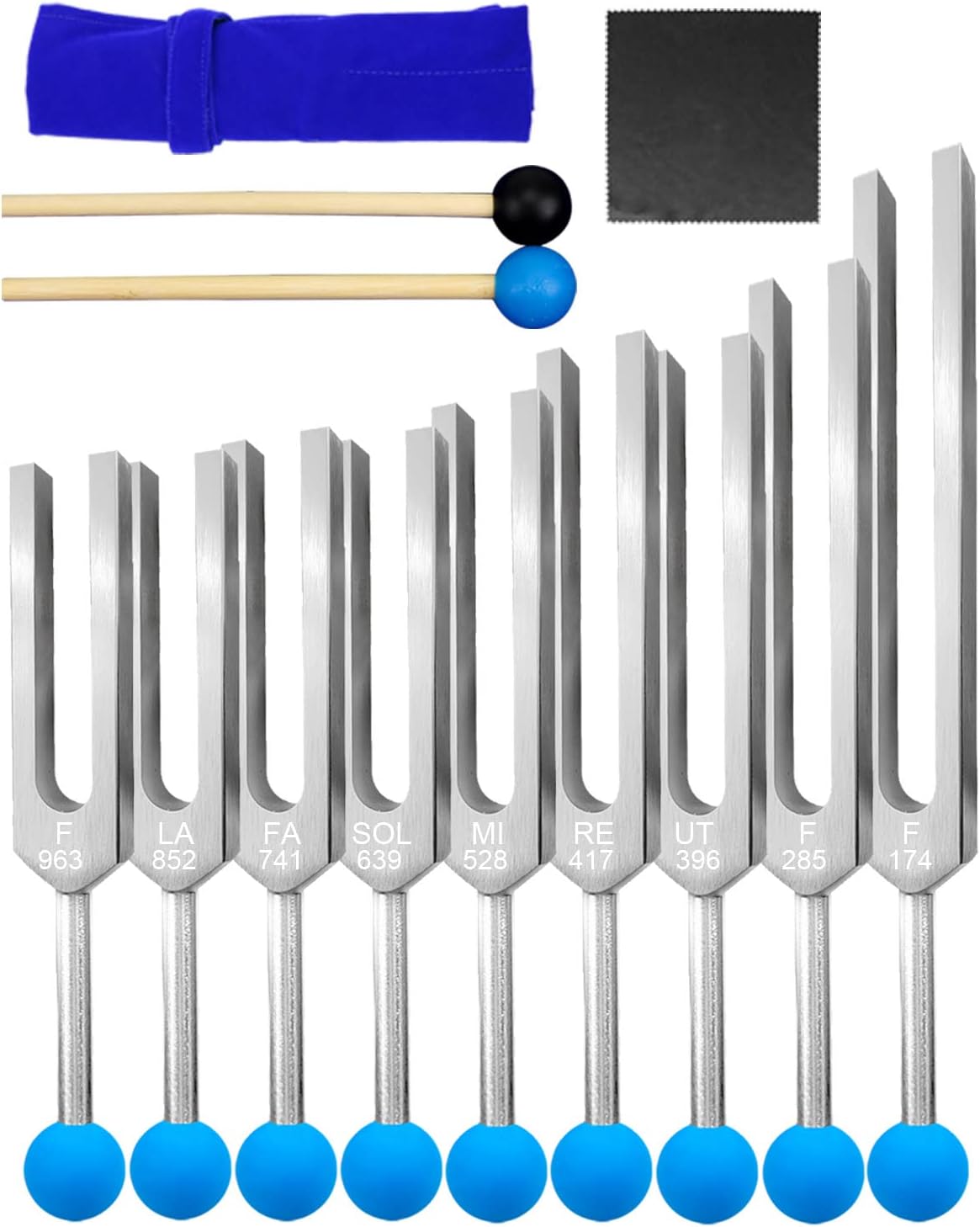 9 Pcs Solfeggio Tuning Fork Set for Healing and Meditation
